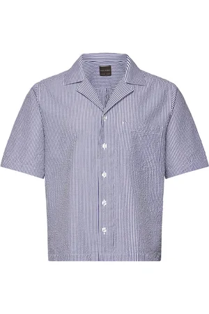 Oscar Jacobson Reg Fit Cuban Ss Striped Seersucker Shirt Designers Shirts Short-sleeved Shirts Purple