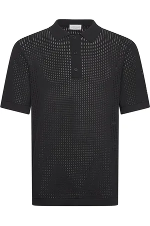 Lindbergh Crochet Knitted S/S Polo Tops Polos Short-sleeved Black