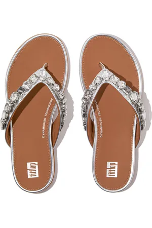 FitFlop Gracie Jewel-Deluxe Metallic-Leather Flip-Flops Flipflopit Rantasandaalit Sandaalit Silver