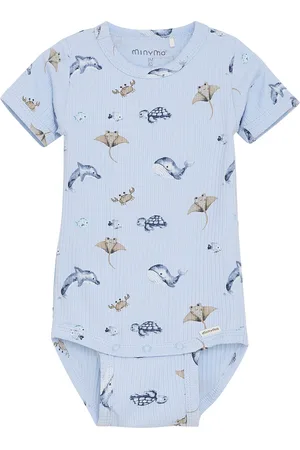 Minymo Body Ss Aop Rib Bodies Short-sleeved Blue