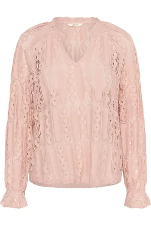 Cream Crtully V-Neck Lace Blouse Tops Blouses Long-sleeved Pink