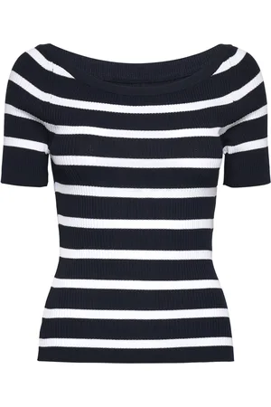 GANT Striped Rib Knit Off Shoulder Ss Tops T-shirts & Tops Short-sleeved Navy