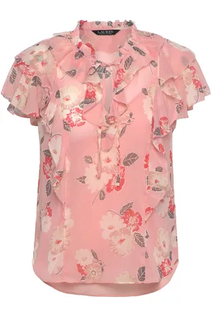 Ralph Lauren Floral Ruffle-Trim Georgette Blouse Tops Blouses Short-sleeved Pink