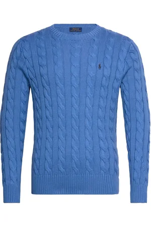 Ralph Lauren Cable-Knit Cotton Sweater Designers Knitwear Round Necks Blue