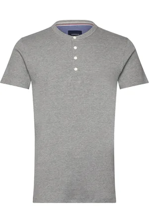 Lindbergh Ribbed Granddad Tee S/S Tops T-shirts Short-sleeved Grey