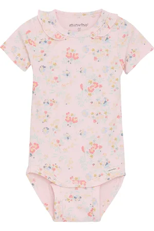 Minymo Body Ss Aop Rib Bodies Short-sleeved Pink