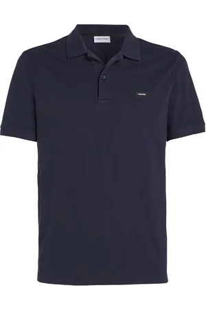 Calvin Klein Stretch Pique Slim Button Polo Tops Polos Short-sleeved Navy
