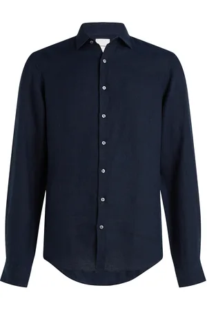 Calvin Klein Linen Solid Slim Shirt Tops Shirts Casual Navy