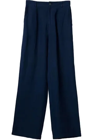 Lexington High Waist Wide-Leg Linen Pants Bottoms Trousers Wide Leg Navy