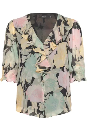 Ralph Lauren Floral Georgette Ruffle-Trim Blouse Tops Blouses Short-sleeved Multi/patterned