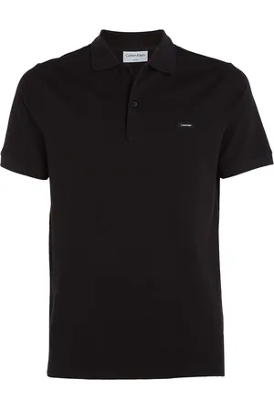 Calvin Klein Stretch Pique Slim Button Polo Tops Polos Short-sleeved Black