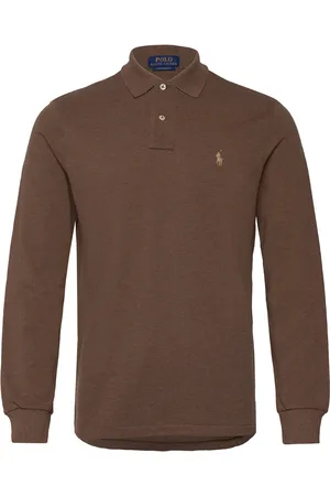 Ralph Lauren Custom Slim Fit Mesh Polo Shirt Tops Polos Long-sleeved Brown