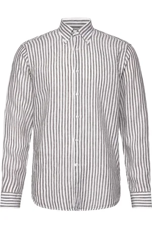 Oscar Jacobson Reg Fit Bd Striped Linen Shirt Designers Shirts Casual Shirts Multi/patterned