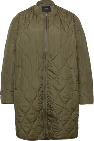 Zizzi Cacamp, L/S, New Coat Topattu Pitkä Takki Green