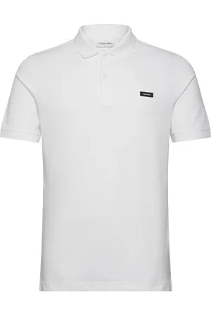 Calvin Klein Stretch Pique Slim Button Polo Tops Polos Short-sleeved White