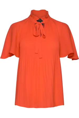 Ralph Lauren Pleated Georgette Blouse Tops Blouses Short-sleeved Orange