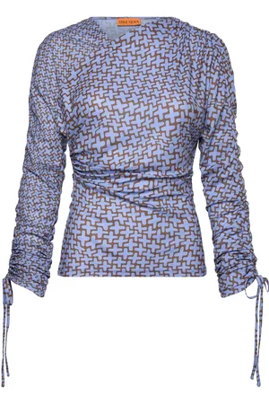 STINE GOYA 2245 Dry Jersey, Wrap Front Gathere Tops Blouses Long-sleeved Blue