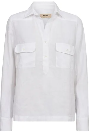 Mos Mosh Mmenna Linen Pocket Blouse Tops Shirts Linen Shirts White