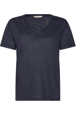 GANT Reg Linen V-Neck Ss T-Shirt Tops T-shirts & Tops Short-sleeved Navy