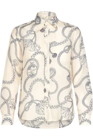 GANT Reg Sailing Print Cot Silk Shirt Tops Shirts Long-sleeved Cream