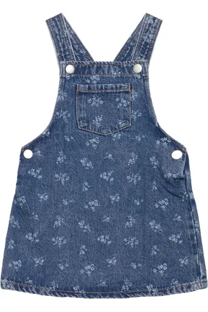 MANGO Printed Denim Pinafore Dresses & Skirts Dresses Casual Dresses Sleeveless Casual Dresses Blue