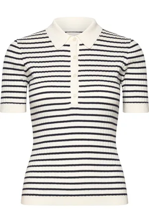 GANT Rib Knit Striped Ss Rugger Tops T-shirts & Tops Polos Cream