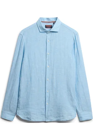 Superdry Vacation L/S Linen Shirt Tops Shirts Linen Shirts Blue