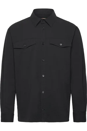 Rue de Tokyo Severas Heavy Seersucker Tops Shirts Casual Shirts Black