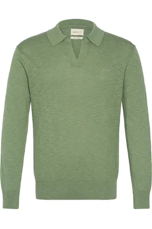 GANT Linen Blend Polo Designers Knitwear Long Sleeve Knitted Polos Green