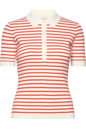 GANT Rib Knit Striped Ss Rugger Tops T-shirts & Tops Polos Red