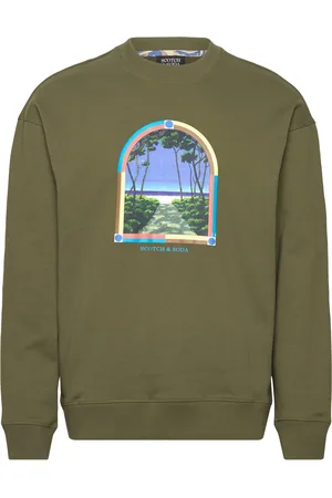 Scotch&Soda Relaxed-Fit Front Artwork Sweatshirt Tops Sweat-shirts & Hoodies Sweat-shirts Khaki Green