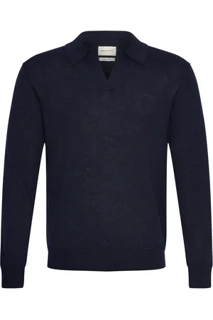 GANT Linen Blend Polo Designers Knitwear Long Sleeve Knitted Polos Navy