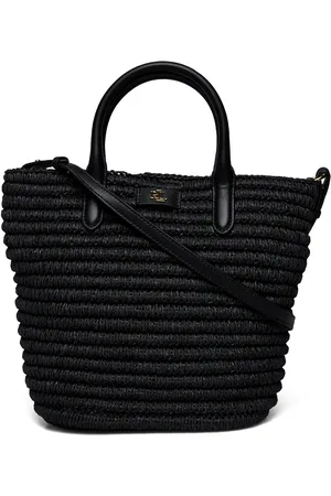 Ralph Lauren Woven Straw Medium Brie Tote Bag Bags Totes Black