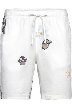 Knowledge Cotton Apparal Fig Loose With Embroidery Shorts - Bottoms Shorts Casual White