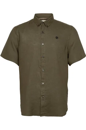 Timberland Linen Short Sleeve Shirt Tops Shirts Short-sleeved Brown