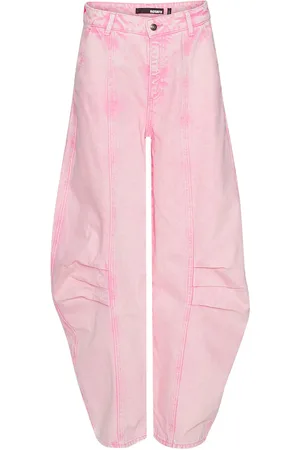ROTATE Cargo Denim Pants Designers Jeans Wide Pink