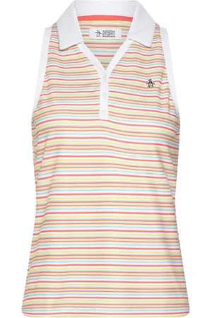 Original Penguin Ribbed Fine Line Stripe Sl Polo Sport Women Sport Clothing Sports Tops & T-shirts Pink