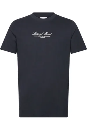 Lindbergh Embroidery O-Neck Tee S/S Tops T-shirts Short-sleeved Navy