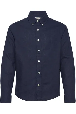 GANT Cotton Linen Bd Ls Shirt Tops Shirts Long-sleeved Shirts Navy