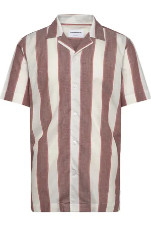 Lindbergh Striped Linen/Cotton Shirt S/S Tops Shirts Short-sleeved Brown