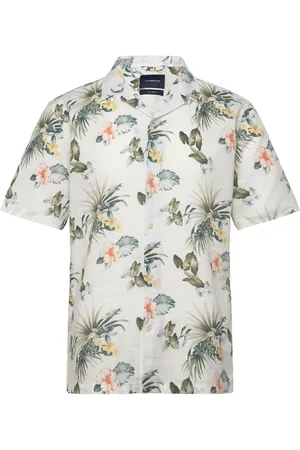 Lindbergh Linen Blend Aop S/S Shirt Tops Shirts Short-sleeved Shirts White