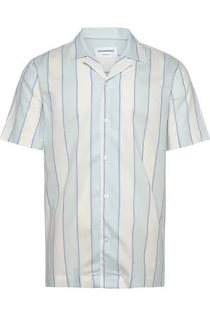 Lindbergh Striped Linen/Cotton Shirt S/S Tops Shirts Short-sleeved Blue