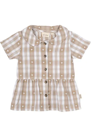 Petit Piao Shirt S/S Round Woven Dresses & Skirts Dresses Baby Dresses Short-sleeved Baby Dresses Beige