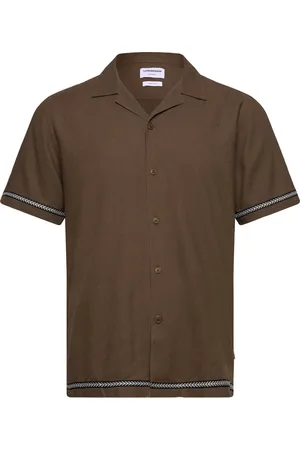 Lindbergh Soft Viscose Linen Shirt S/S Tops Shirts Short-sleeved Shirts Khaki Green