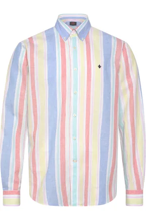 Morris Happy Linen Stripe Shirt-Classic Fit Tops Shirts Linen Shirts Yellow