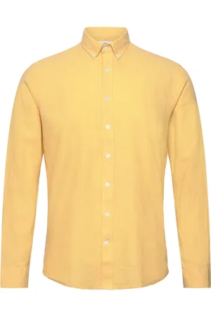 Lindbergh Linen/Cotton Shirt L/S Tops Shirts Casual Yellow
