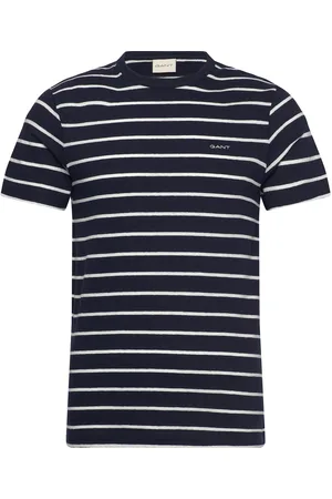 GANT Cotton Linen Stripe Ss T-Shirt Designers T-shirts Short-sleeved Navy
