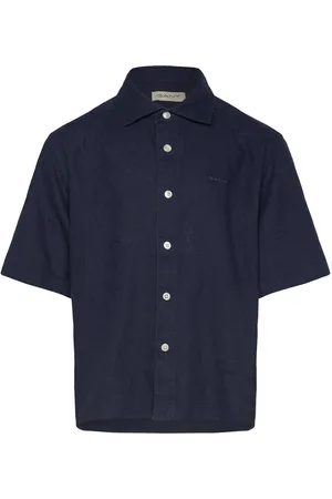 GANT Cotton Linen Ss Shirt Tops Shirts Short-sleeved Shirts Navy