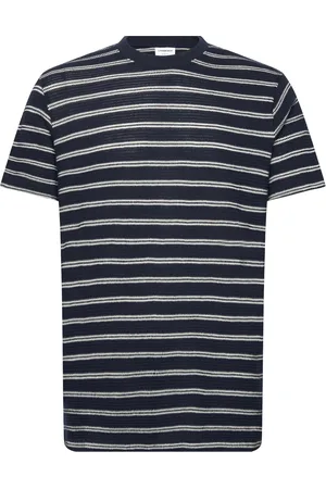 Lindbergh Striped Structured O-Neck Tee S/S Tops T-shirts Short-sleeved Navy