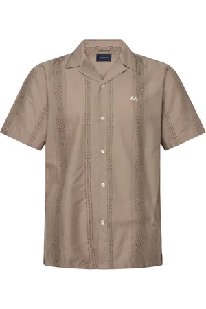 Lindbergh Dobby Stripe S/S Resort Shirt Tops Shirts Short-sleeved Shirts Brown